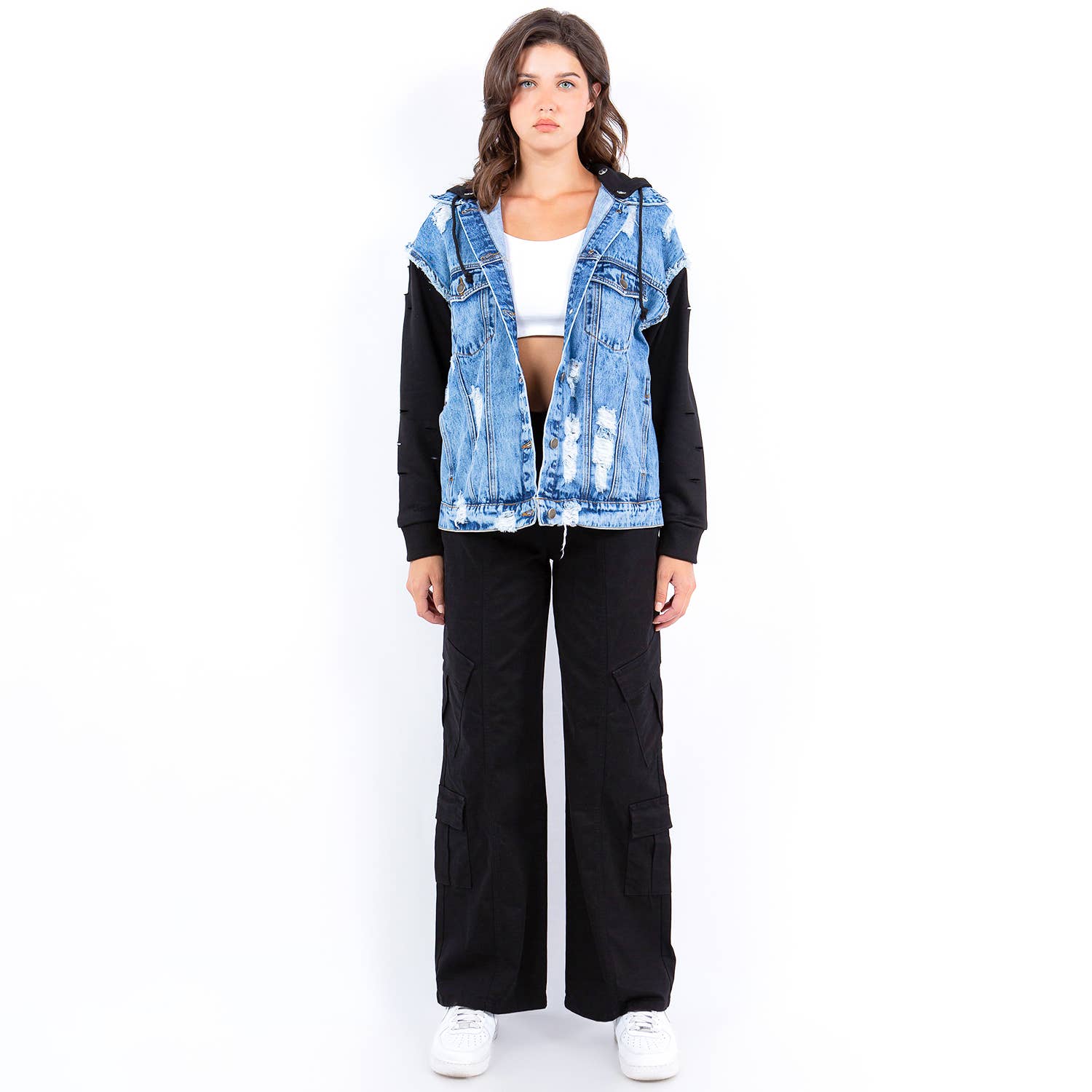 American Bazi - Venta al por mayor Cazadora vaquera - Mujer - CHAQUETAS DE MEZCLILLA CON CAPUCHA HÍBRIDA-RJK92435