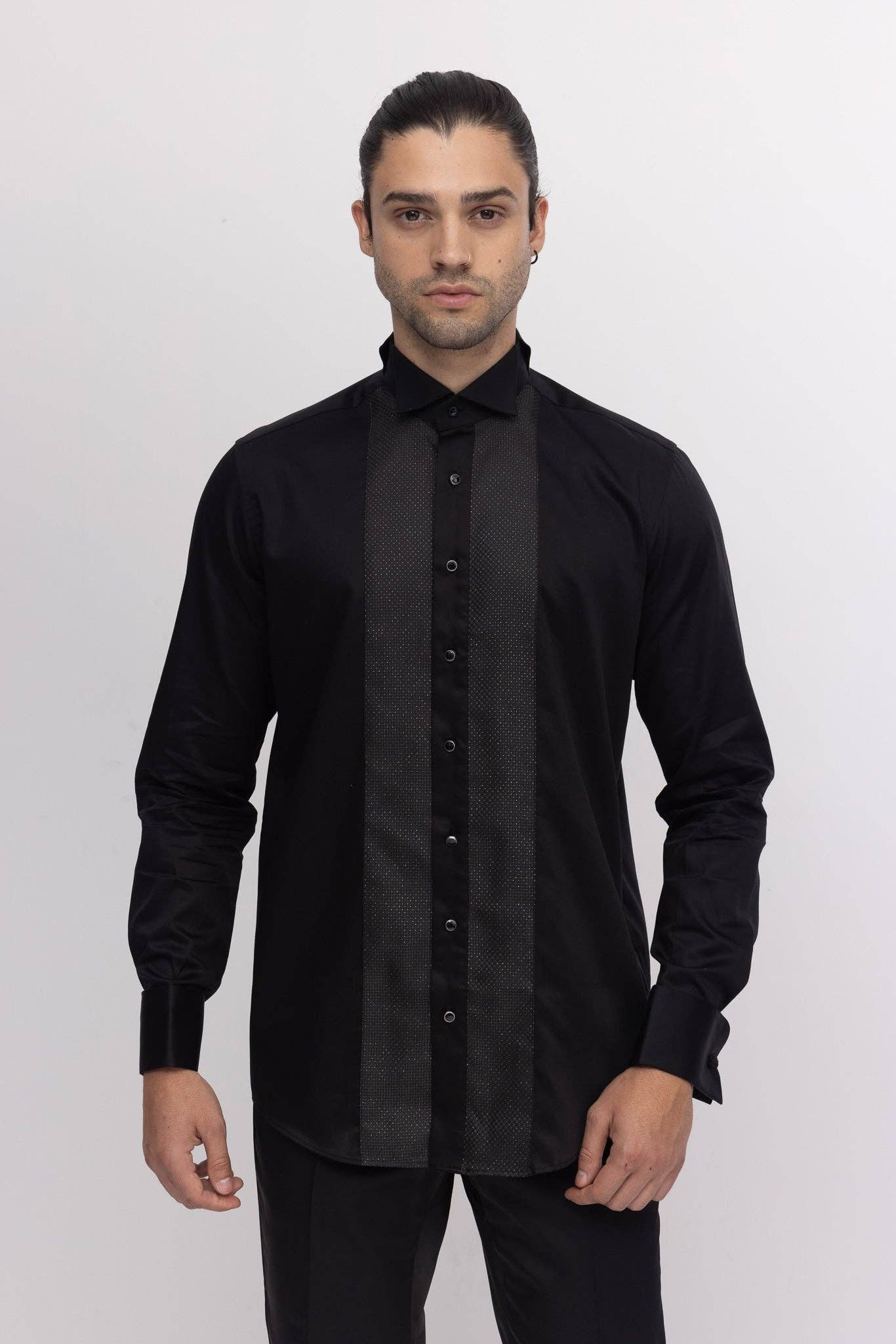 SCHWARZ SCHWARZ Pique Bib Smokinghemd für Herren - Schwarz Schwarz für den Großhandel auf Faire4