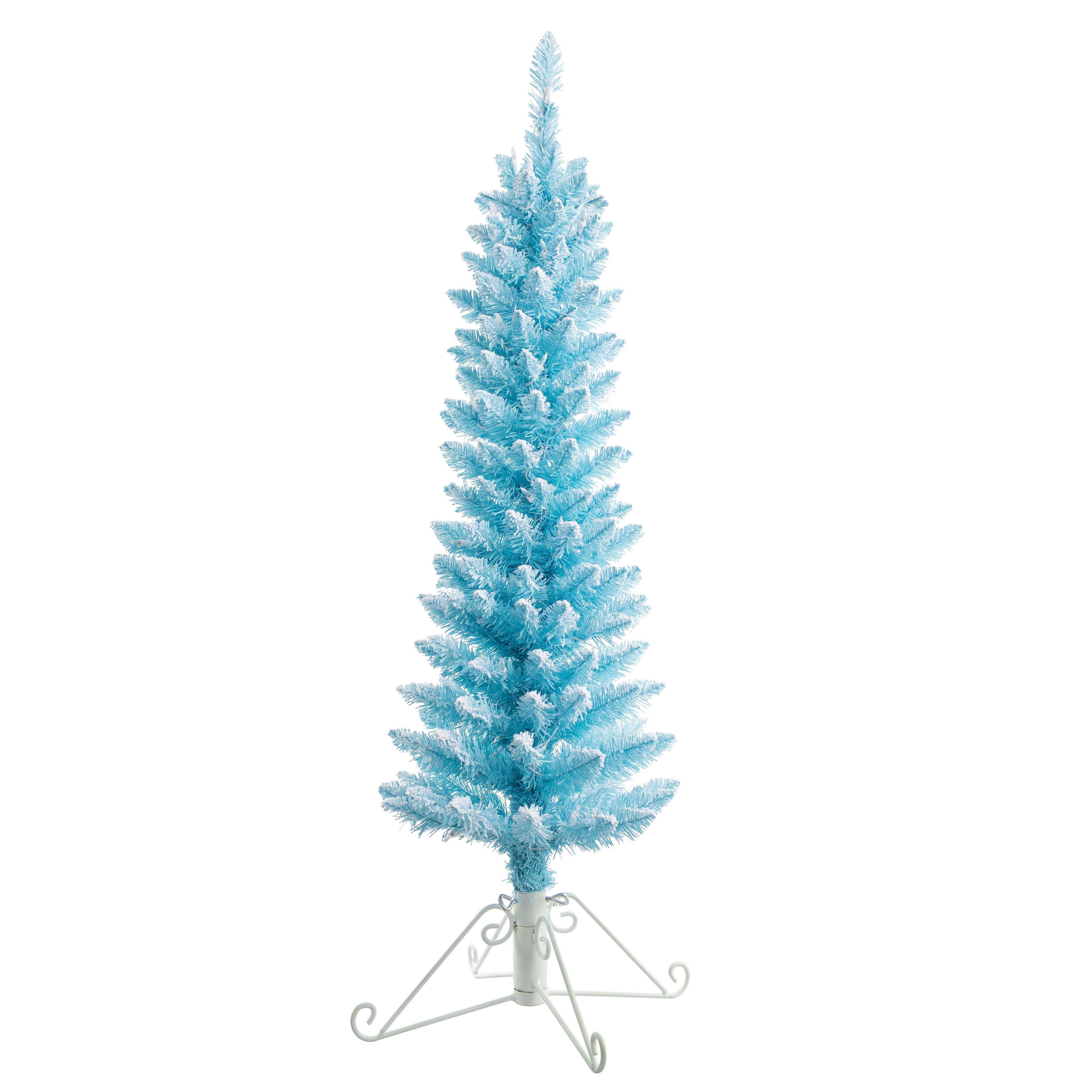 Haute Decor - Vente Sapin de Noël artificiel - Sapin de Noël floqué en coton bleu prééclairé de 4 pieds1