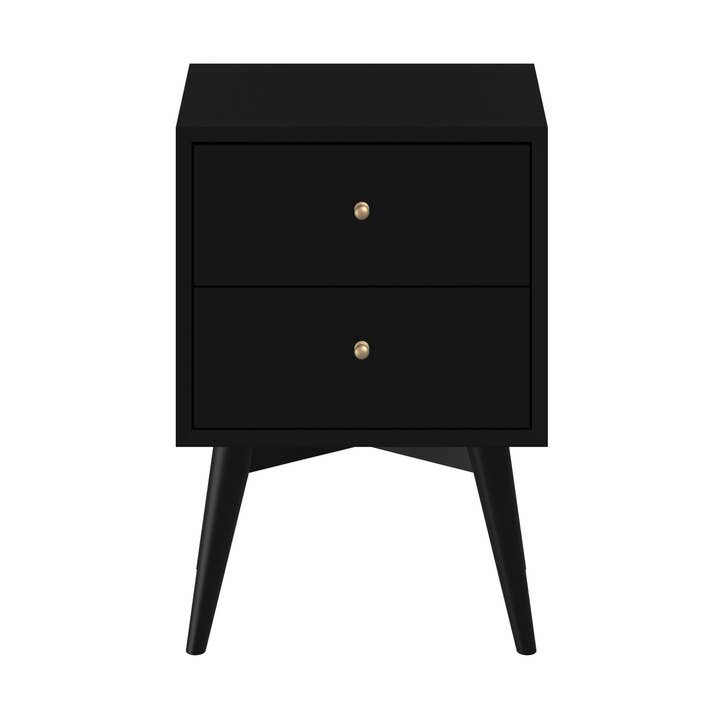 Table de chevet noir mi-siècle à 2 tiroirs pour la vente par IDEAZ International LLC