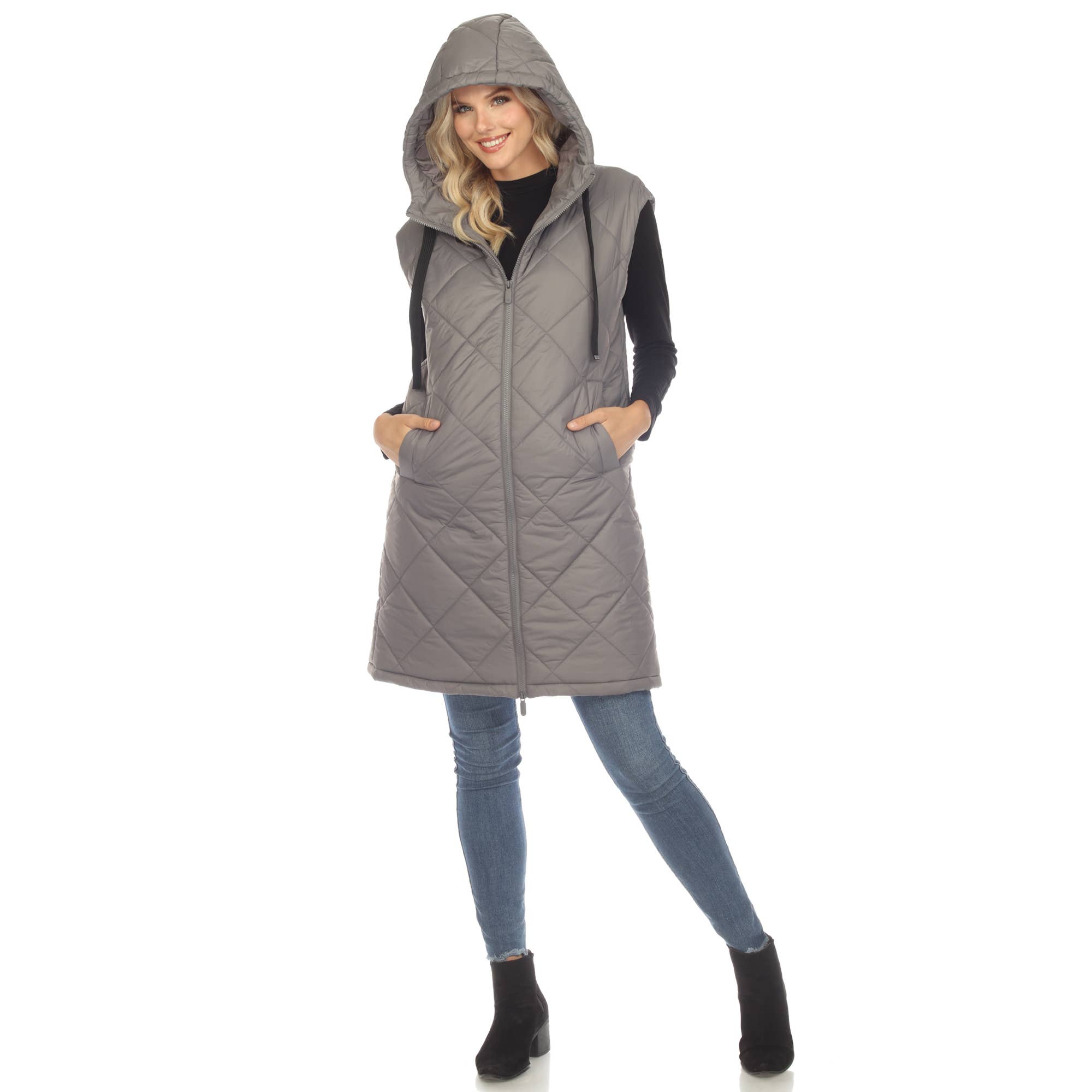 WHITE MARK - Wholesale Outerwear Vest - Women's - Women's Diamond Quilted Hooded Puffer Vest18