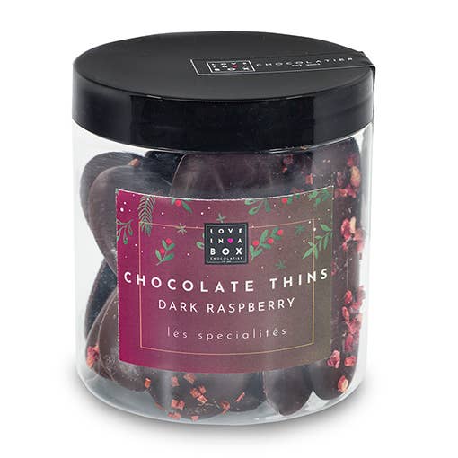 Love in a Box Chocolatier - Wholesale Chocolate - Christmas Chocolate Thins Dark Raspberry 1