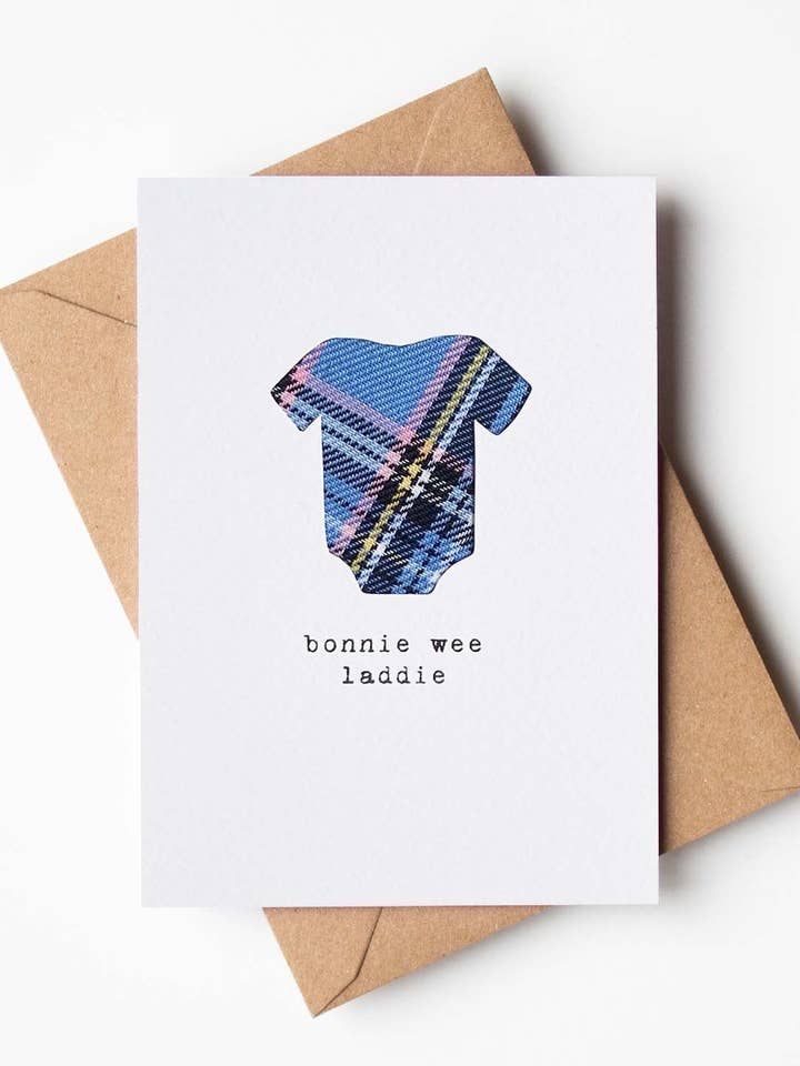 Bonnie Wee Laddie | Scottish Greeting Card | Real Tartan | New Baby Card for wholesale by Hiya Pal