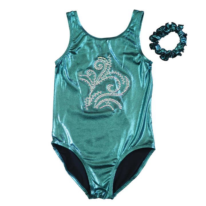 Kid's Turquoise Rhinestone Flower Leotard for wholesale by Wenchoice