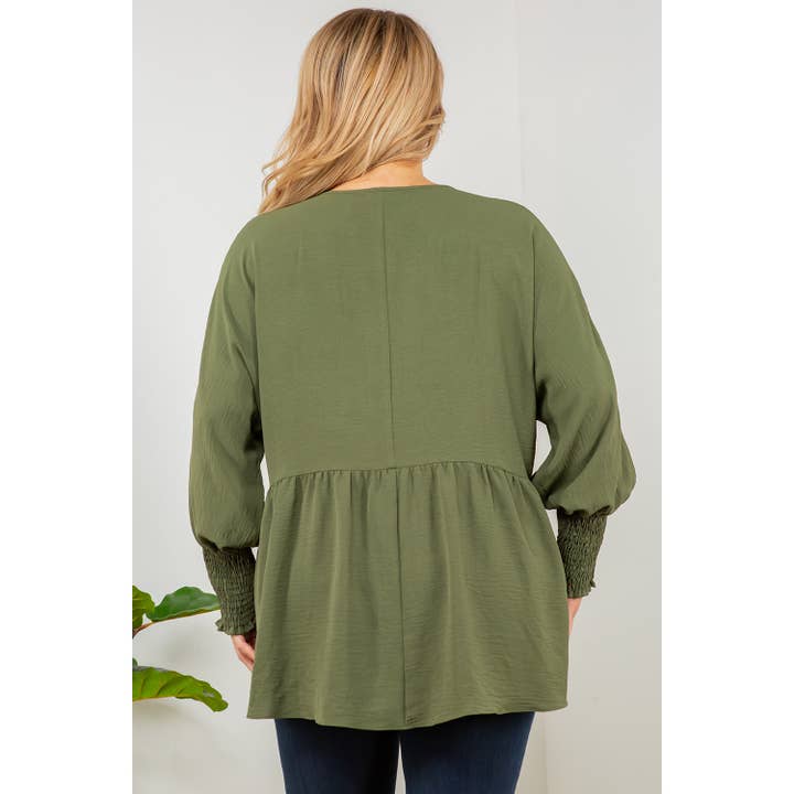 Curve Market - Vendita all'ingrosso Tunica - Donna - TOP A MANICHE LUNGHE BABYDOLL PLUS SIZE CON SCOLLO A V7