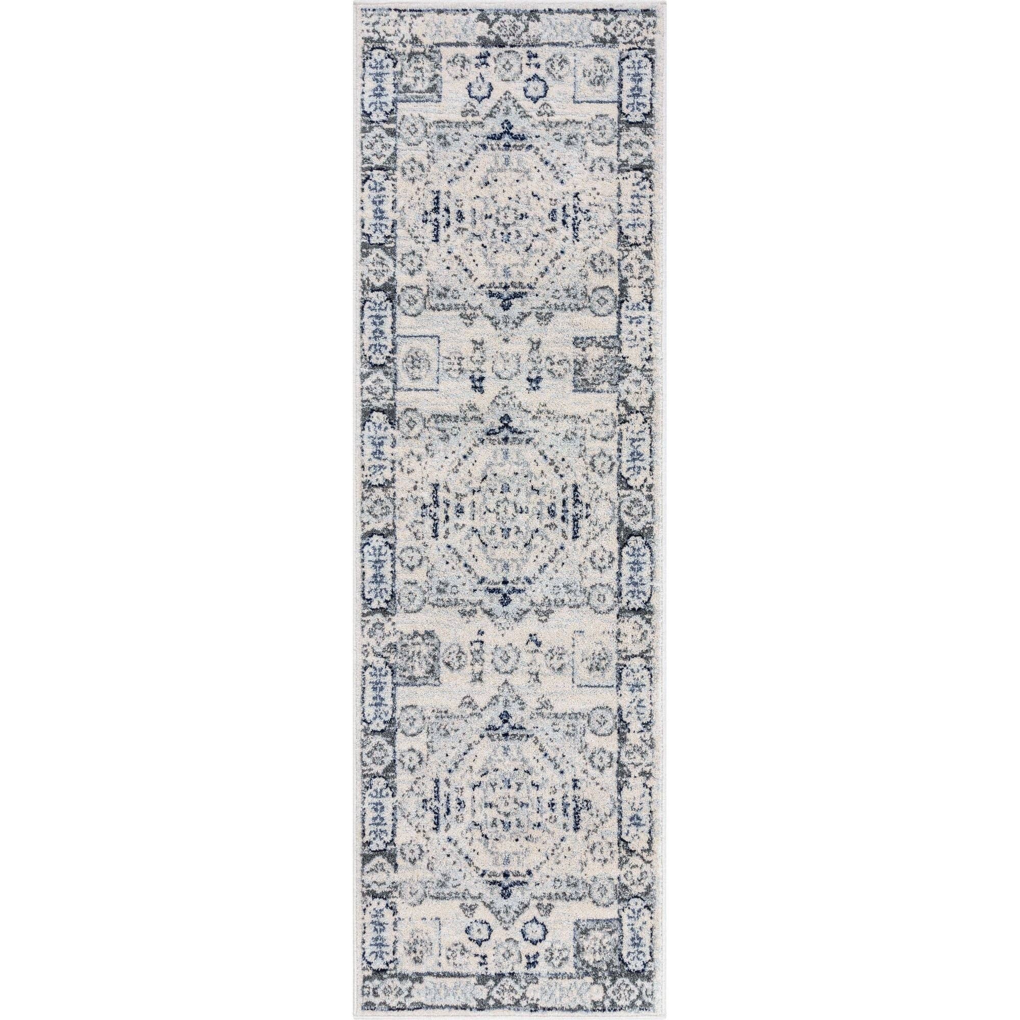 Well Woven - Wholesale Area Rug - Leon Medallion Ivory Blue Beige Rug For Living Room, Bedroom, and Dining Room6