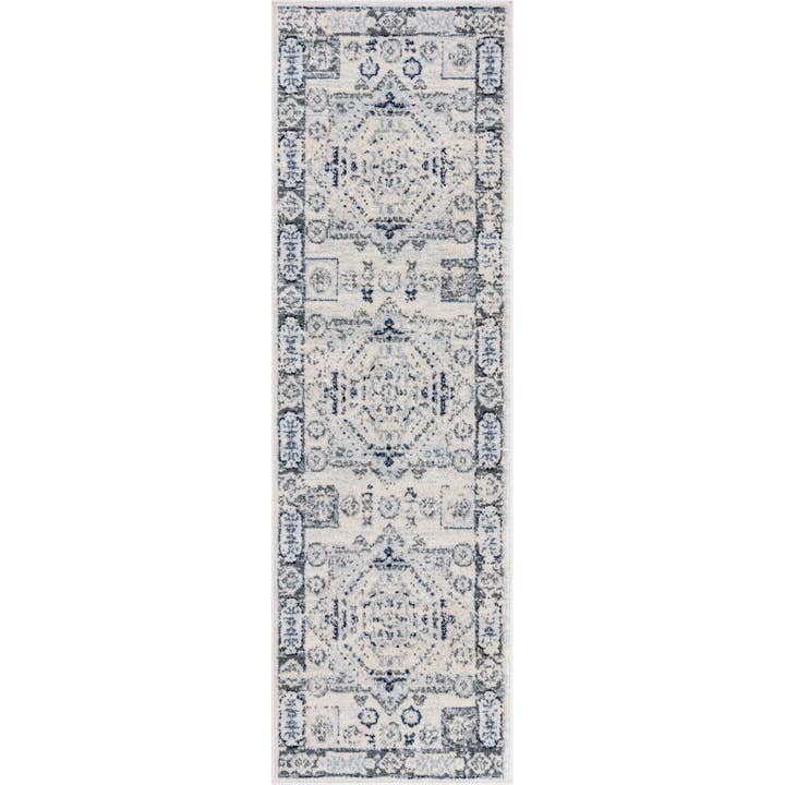 Well Woven - Wholesale Area Rug - Leon Medallion Ivory Blue Beige Rug For Living Room, Bedroom, and Dining Room6