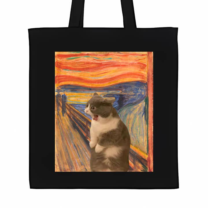 ZZZEBRAAA LIMITED - Wholesale Draagtas - Uniseks - De Schreeuw Kat Meme Tote Bag Vintage Kunst Meme Edvard Munch