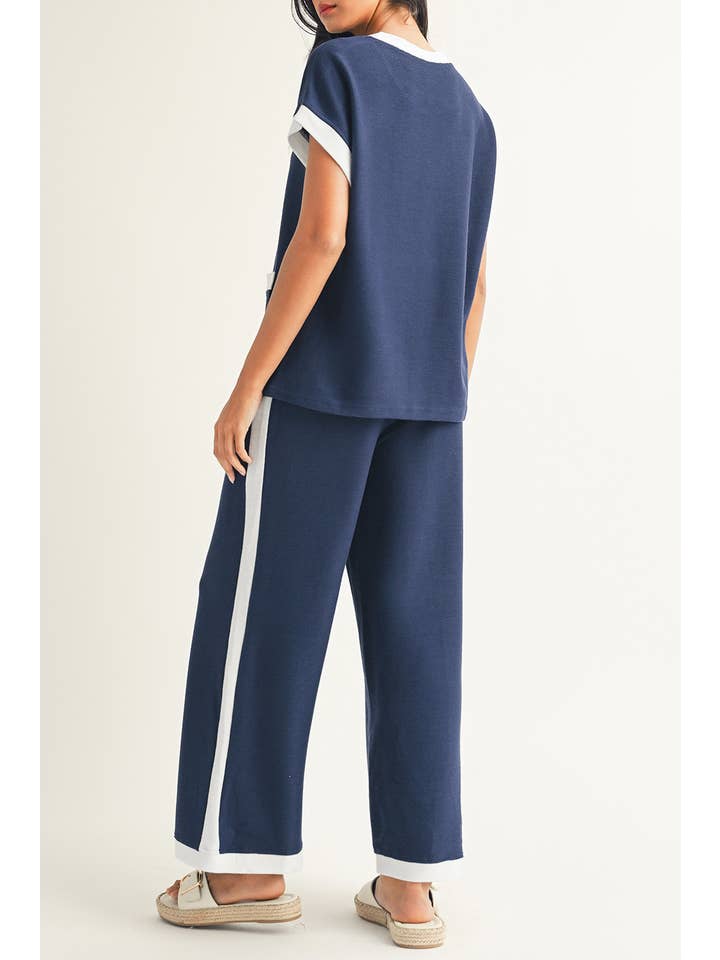 Little Daisy Closet - Wholesale Top & Pant Set (NOT Loungewear) - Women's - LDC Color Block Pocketed T Shirt and Wide Leg Pants Set