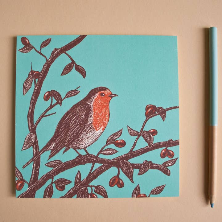 Carte postale rouge-gorge, illustration d'oiseau pour les amoureux de la nature pour la vente par Katja Rub