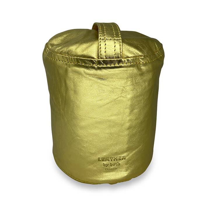Cylinder coaster in gold leather for wholesale by LEATHER by beth