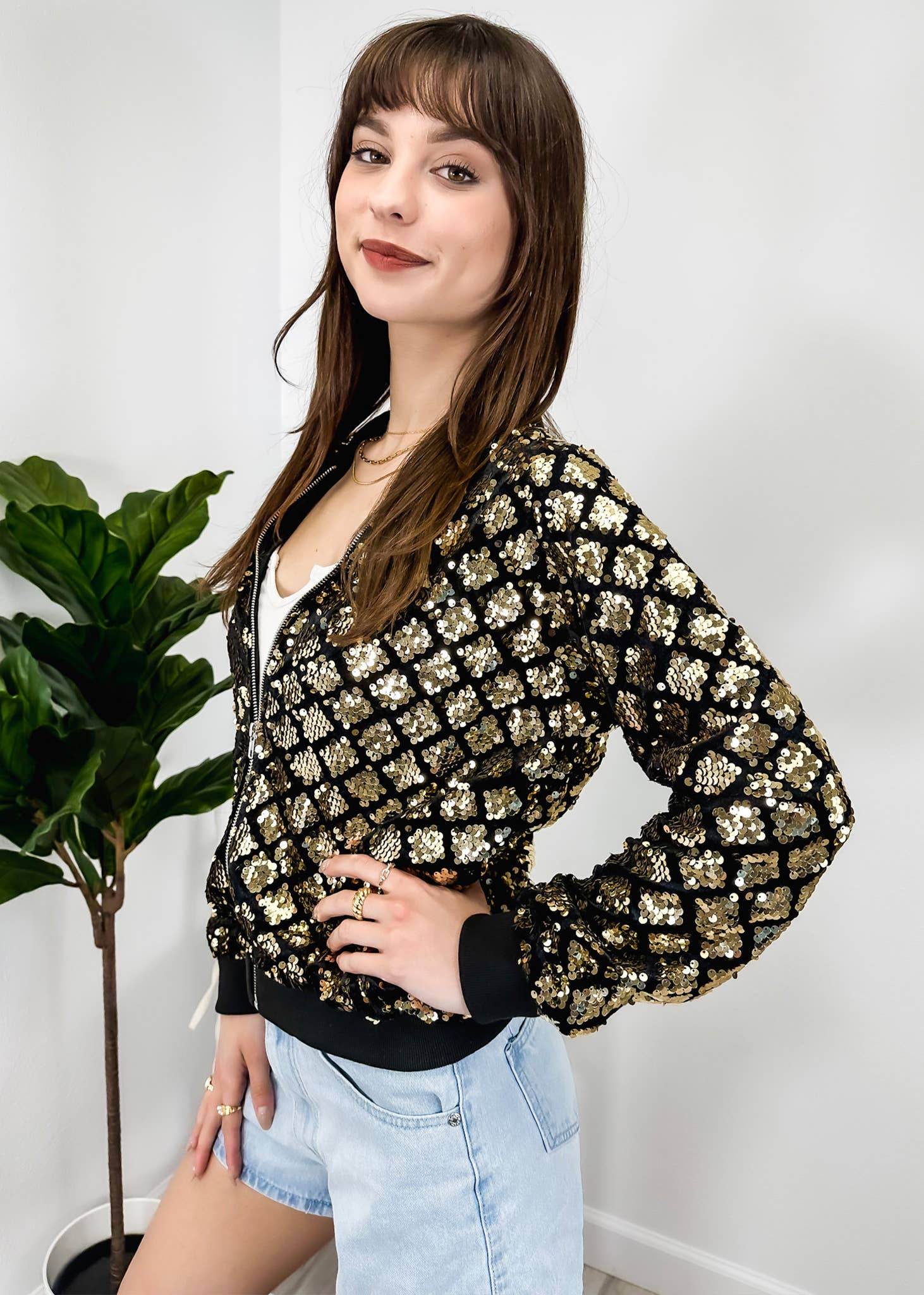 Anna Kaci Wholesale - Wholesale Varsity/Baseball Jacket - Women's - Striped Metallic Sequin Varsity Jacket95