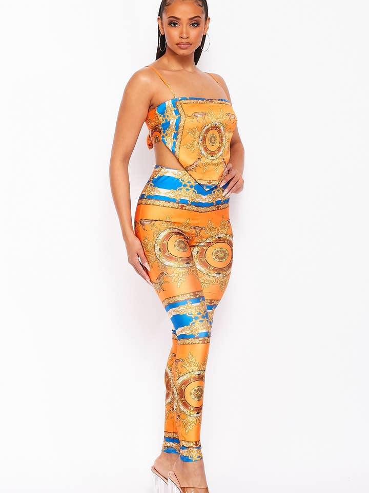 Baroque print bandana top and leggings set for wholesale by N1