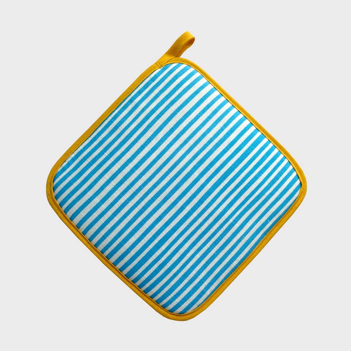 Pot Holder - Blue Stripes - Yellow Trim for wholesale by Chelsea Fay