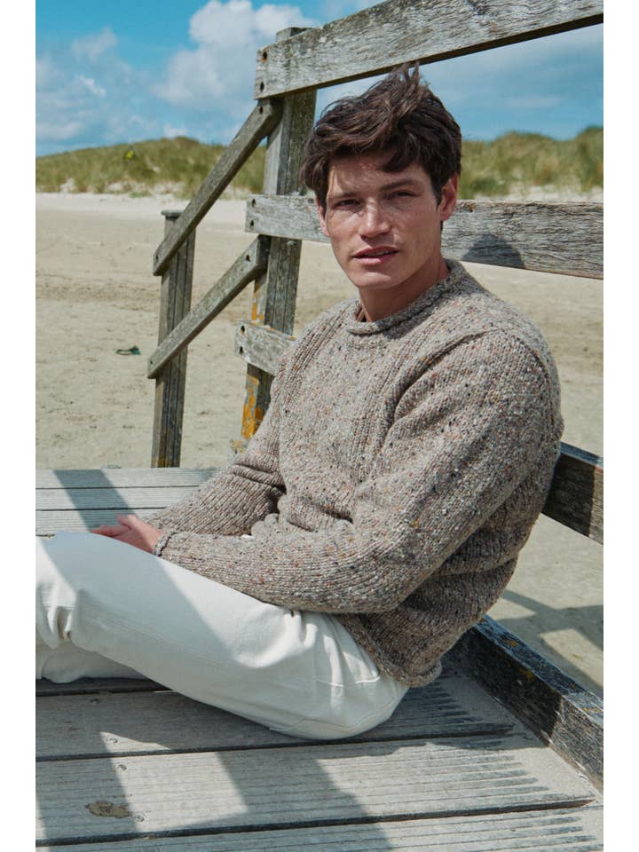 Aran Woollen Mills - Vente Pull en maille – homme - Pull homme col roulé en tweed Raheen - Avoine
