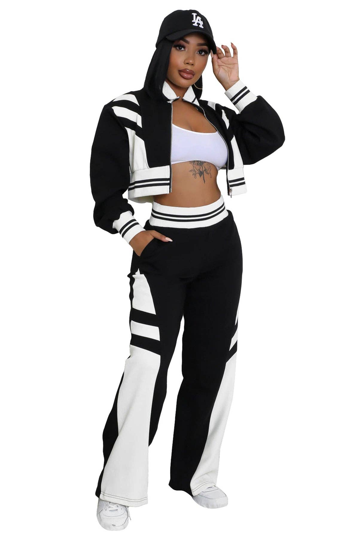 Noir ENSEMBLE DEUX PIÈCES DÉCONTRACTÉ POUR FEMMES en vente sur Faire5