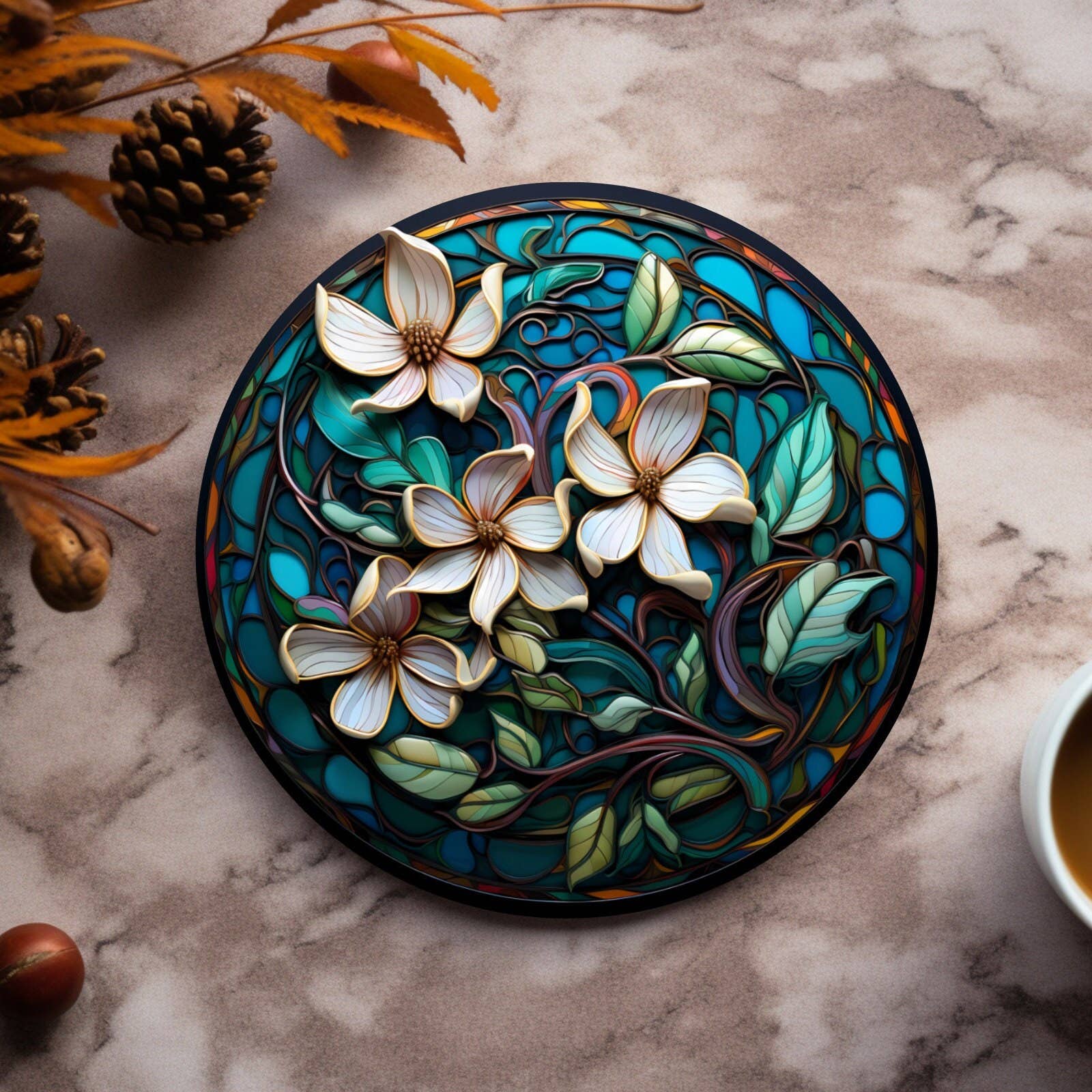 Fernville Creations - Wholesale Coasters - Magnolias Ceramic Coaster with Cork Back for Home Decor4