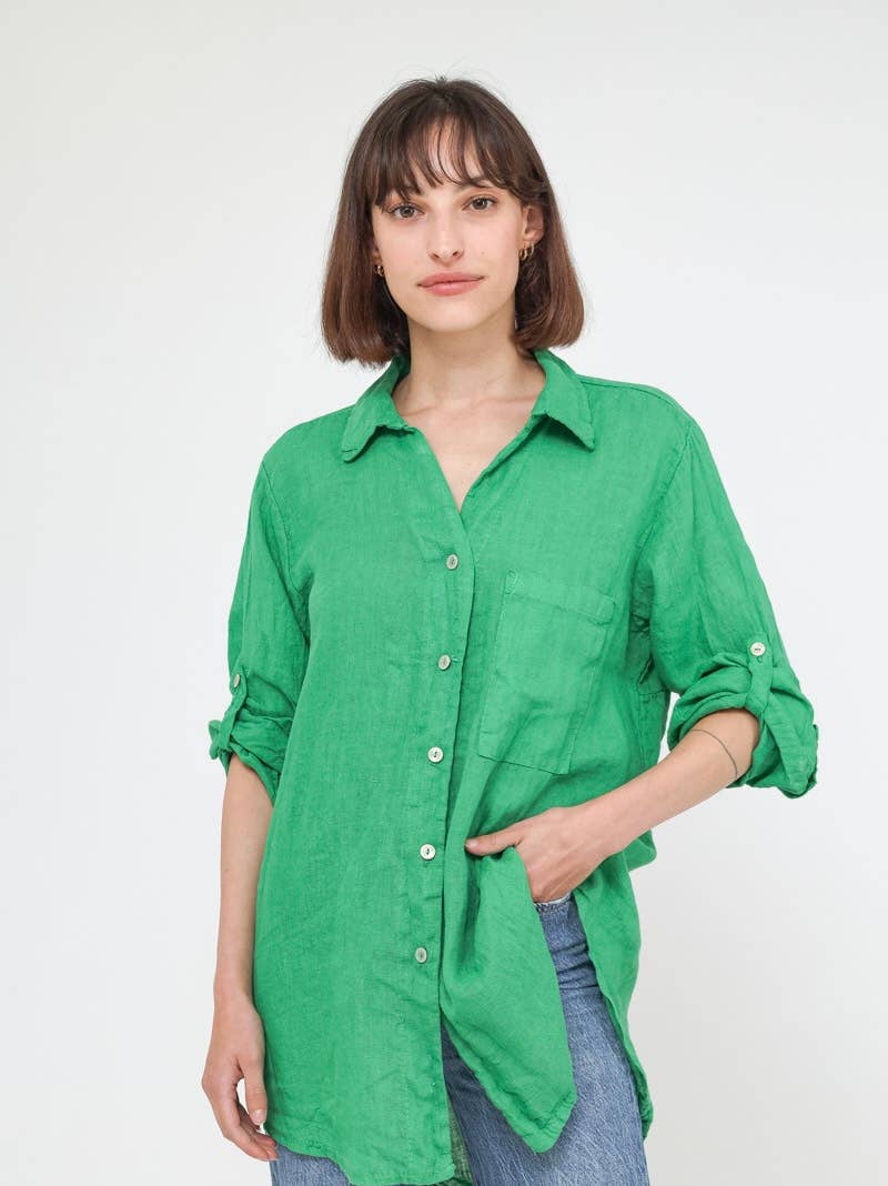 LINEN & COTTON HOUSE - Wholesale Button Down Shirt - Women's - LINEN SHIRT WITH SQUARE POCKET, SPRING SUMMER 740014