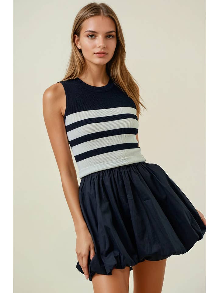 Doe and Rae - Wholesale Dress - Women's - STRIPED KNIT BUBBLE HEM MIX MINI DRESS - 28225D1