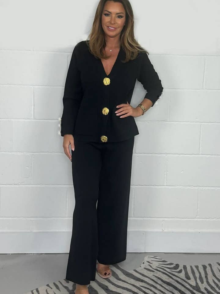 J5FASHION – wholesale Top & pants set (NOT Loungewear) – Women's – CHEESECLOTH LONG SLEEVE GOLD BUTTONED TOP - TROUSERS CO-ORD6