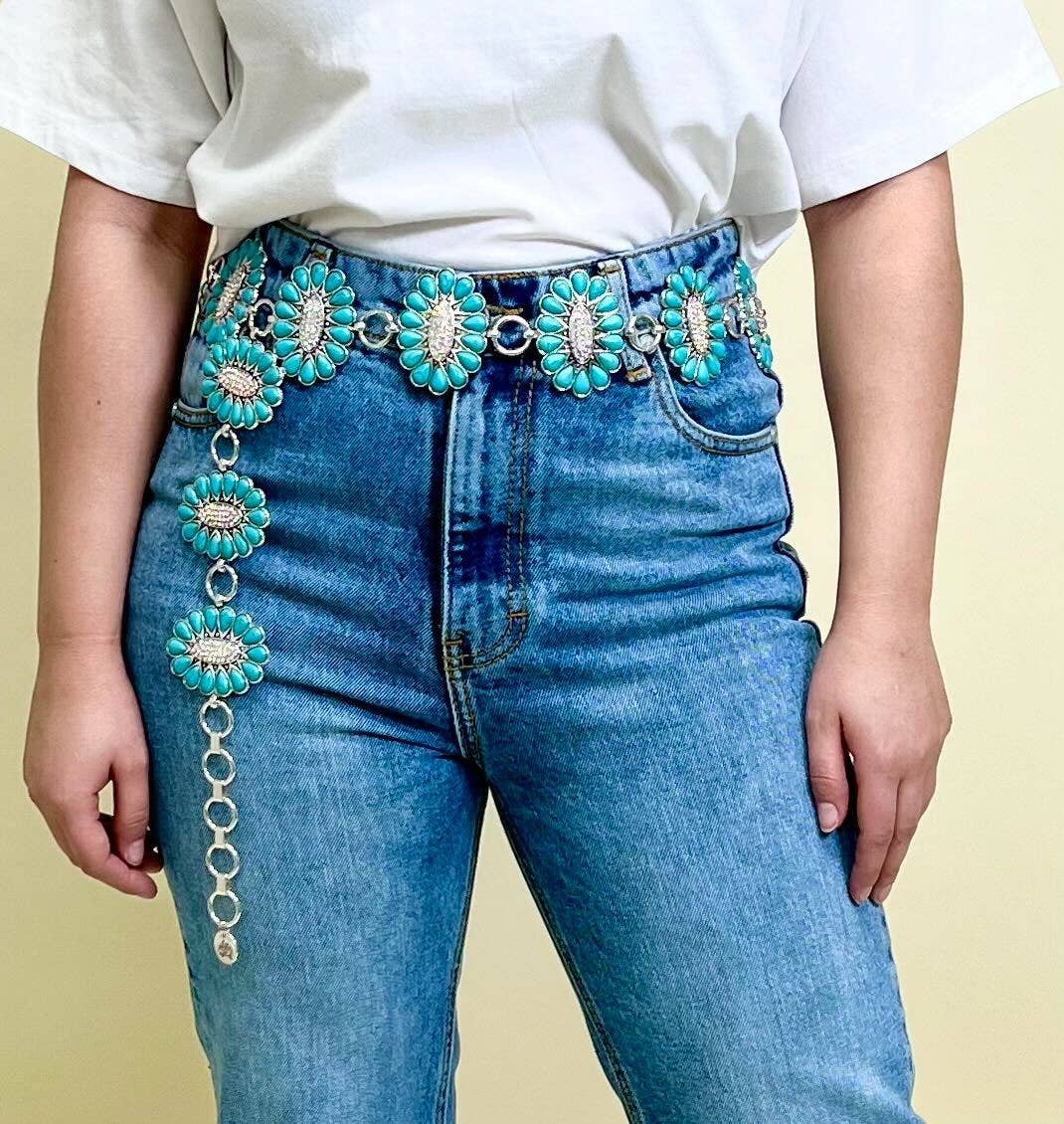 Argent Ceinture classique en argent et turquoise en vente sur Faire1
