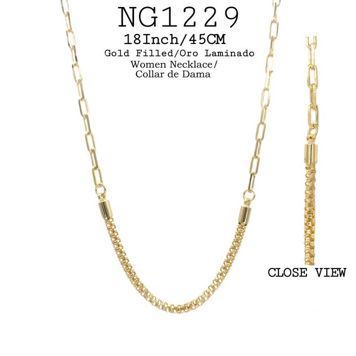 Collier demi-barre et demi-maillons en or 18 carats de 18 pouces/45 cm pour la vente par Nisso & Co. NYC Jewelry Wholesale