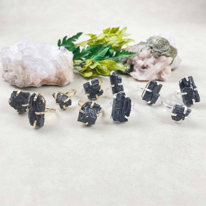 Ewelina Pas Jewelry - Wholesale Single Stone/Solitaire Ring - Raw Black Tourmaline Simple Ring8