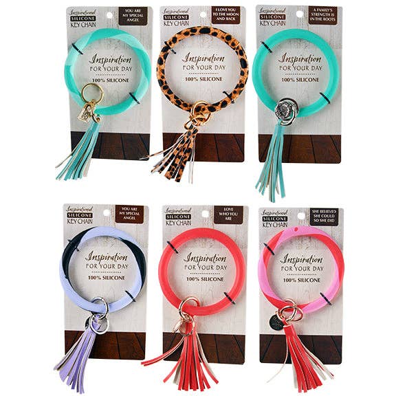 Novelty Closeout - Wholesale Keychain - Women's - Silicone Inspire Wristlet Keychain Assortment- 6/Pack