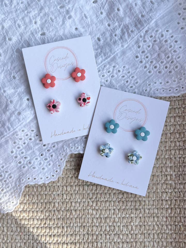 The Magnolia | Floral Patterned Clay Studs - Set of 2 for wholesale by Cascade Designs