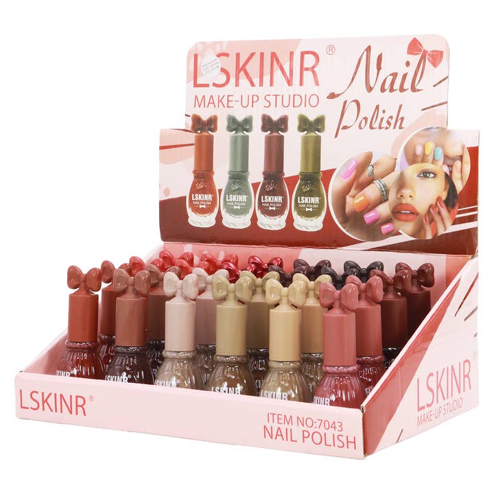 ASSORTED Classic Neutral Bow Glossy Nail Polish - 24 Pcs for wholesale on Faire2