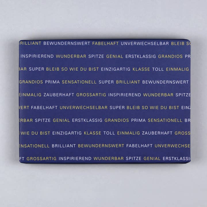 Till blue words wrapping paper for wholesale by Kunst an Papier