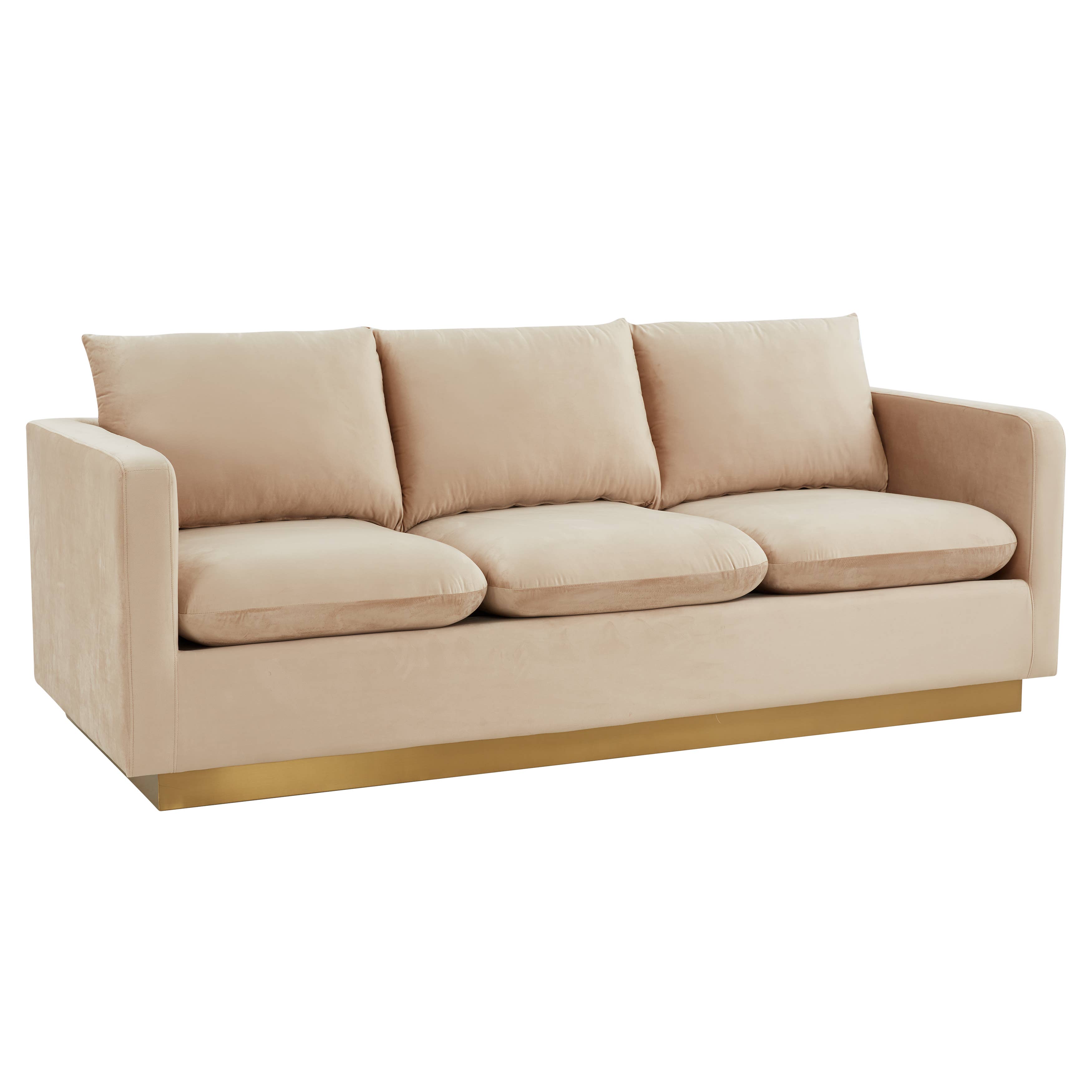 LeisureMod - Wholesale Sofa - Nervo 3-Seater Velvet/Leather Full Sofa with Gold Steel Base32