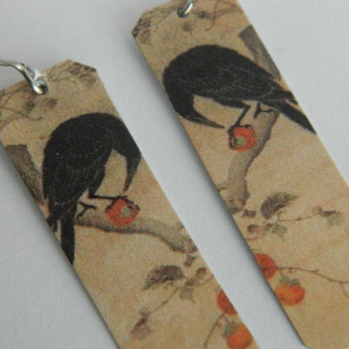 Art Earrings Crow with Fruit Utagawa Kuniyoshi for wholesale by Sarah Wood Studio