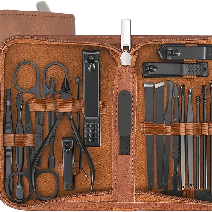 Professional Manicure Set - Portable Travel Nail Kit (26 Piece - Brown) for wholesale by Vigor Path