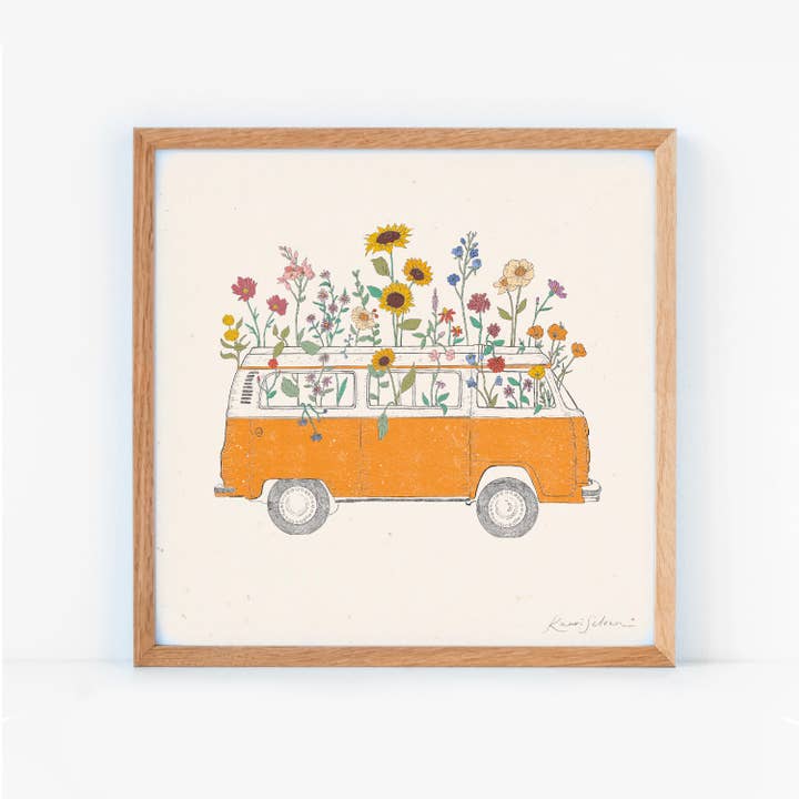 Kaari & Co. - Wholesale Art Print - Wildflowering Van Art Print - Hush Poppy Collection