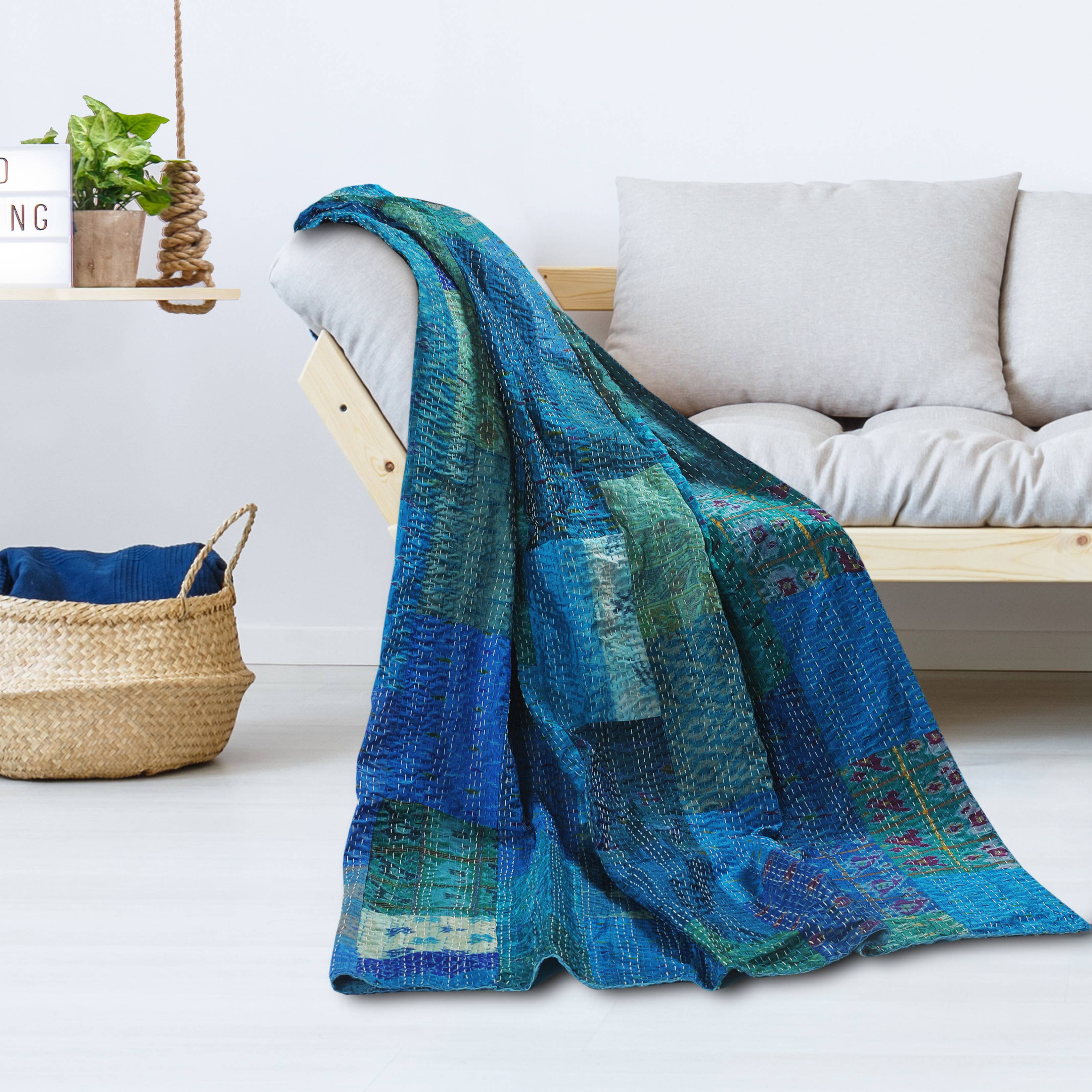LR Home - Wholesale Throw Blanket - Silk Cotton Kantha Throw – Handmade & Colorful1
