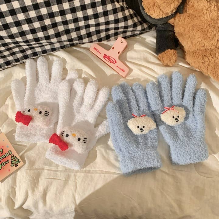 Tourtiwi - Vente Gants – femme - Gants en velours chauds pour femmes de dessin animé pour l'automne et l'hiver5