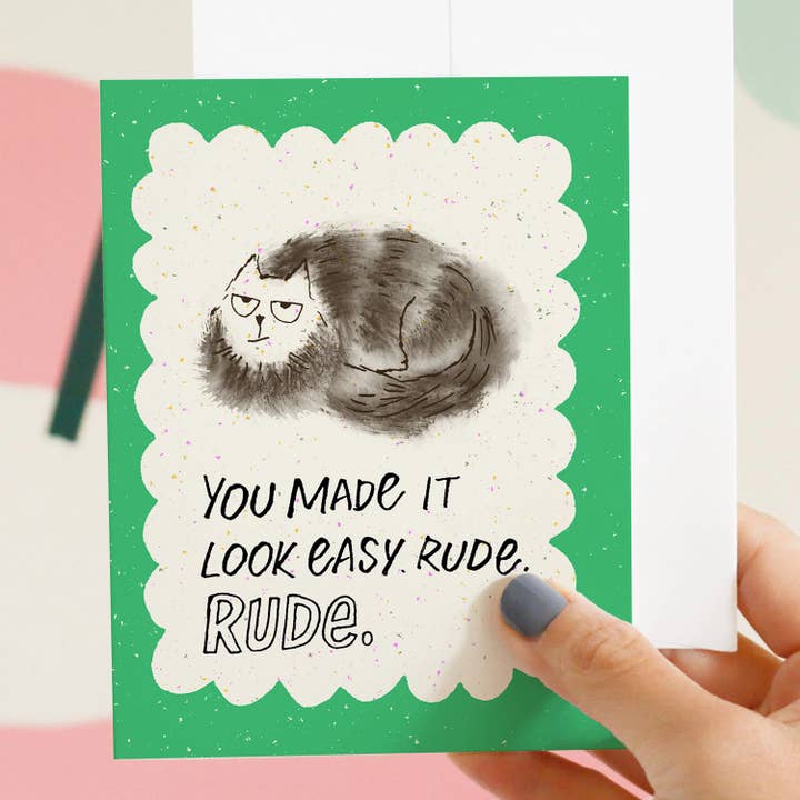 You Made It Look Easy Rude Cat Congratulations Card, A2 for wholesale by Esther Nariyoshi Illustrations