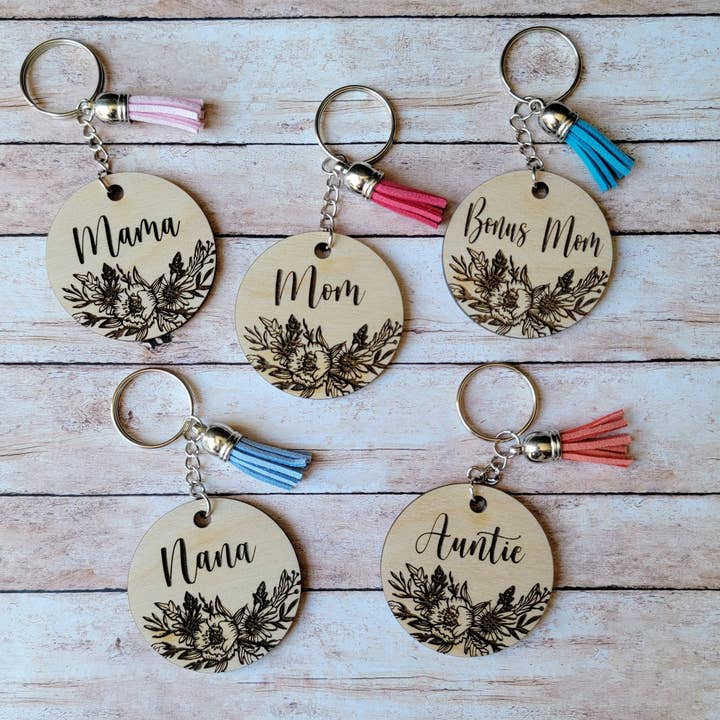 "Mama" Floral Keychains for wholesale by OllieBug Tot Shop