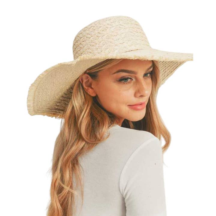 Wide Brim Frayed Edge Sun Hat for wholesale by LA Jewelry Plaza