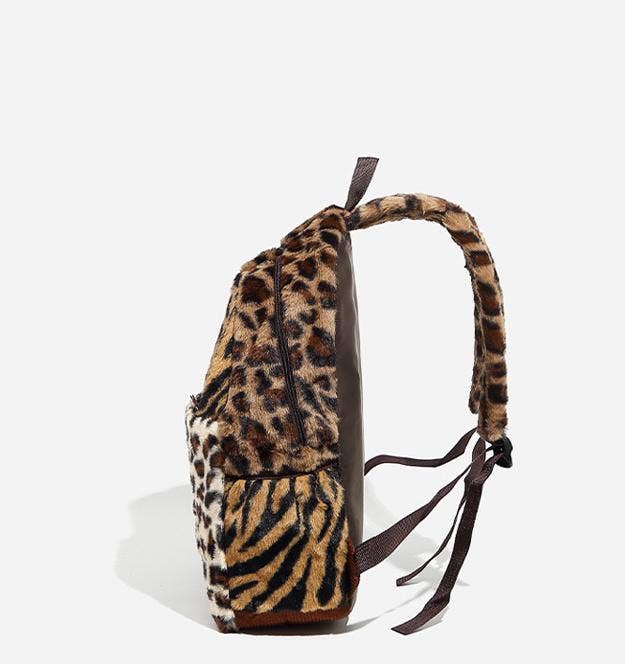 Brown Leopard print faux fur backpack for wholesale on Faire4
