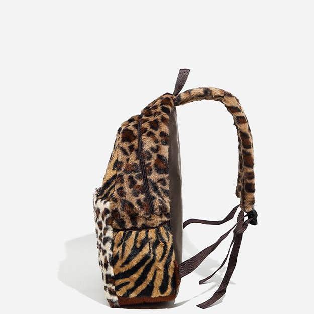 Brown Leopard print faux fur backpack for wholesale on Faire4
