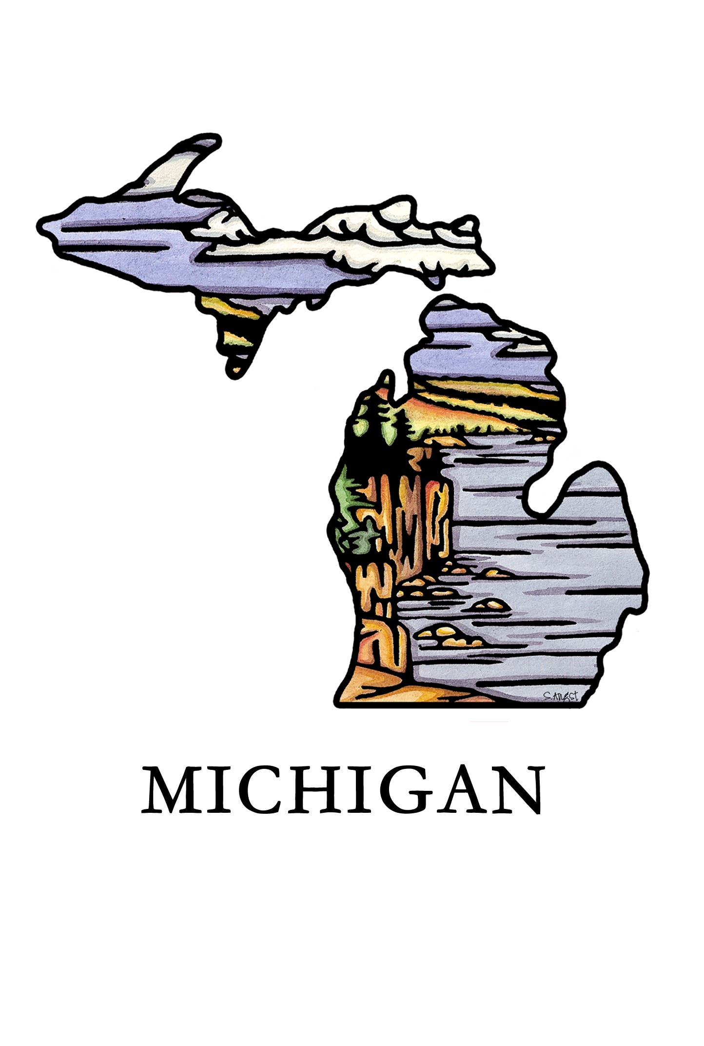 Sarah Angst Art - Wholesale Postcard - Custom Name Dropped State Postcards - Pack of 10010