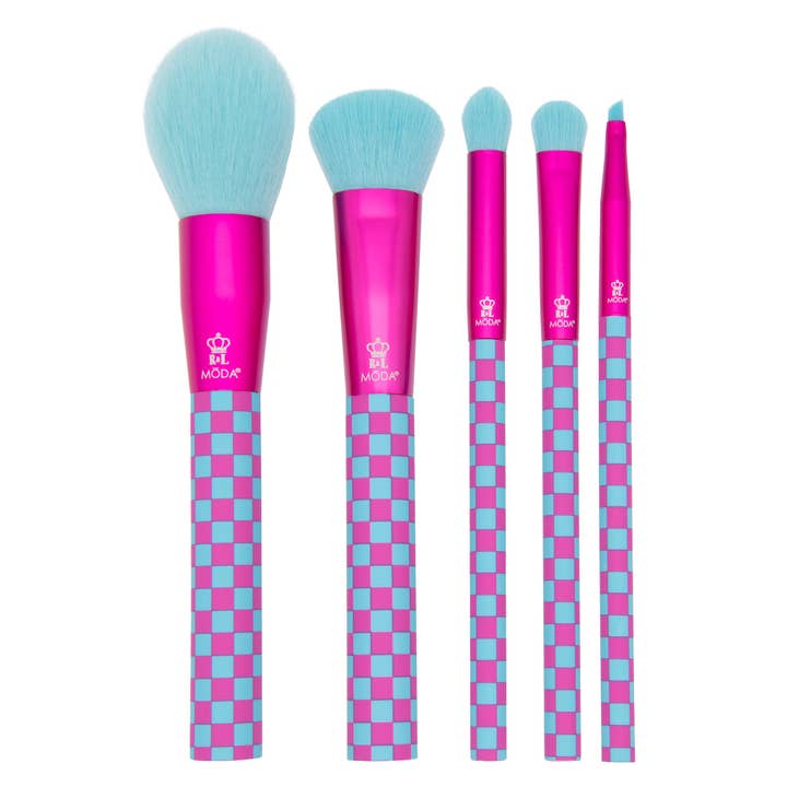 MŌDA® Check Me Out, Rosa/Blau, 5-teiliges Set für den Großhandel von Royal Brush Mfg. Inc.