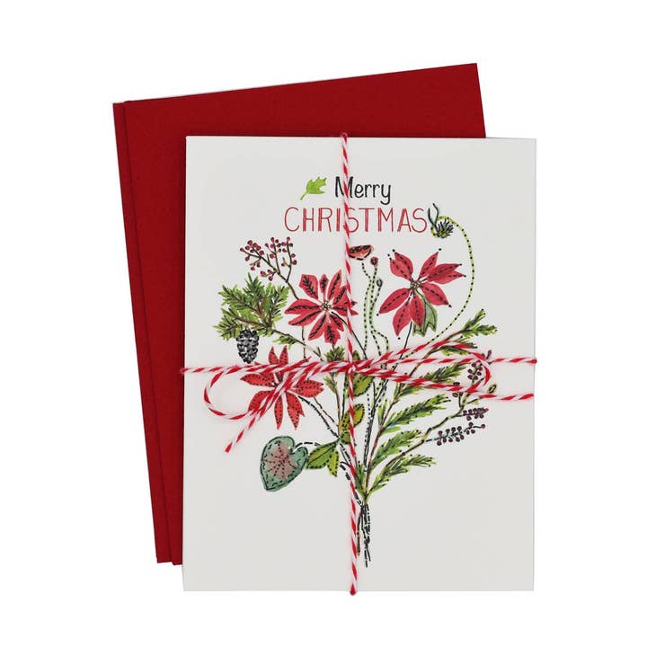 Merry Christmas Poinsettia Floral Card Set for wholesale by MJLee Studio