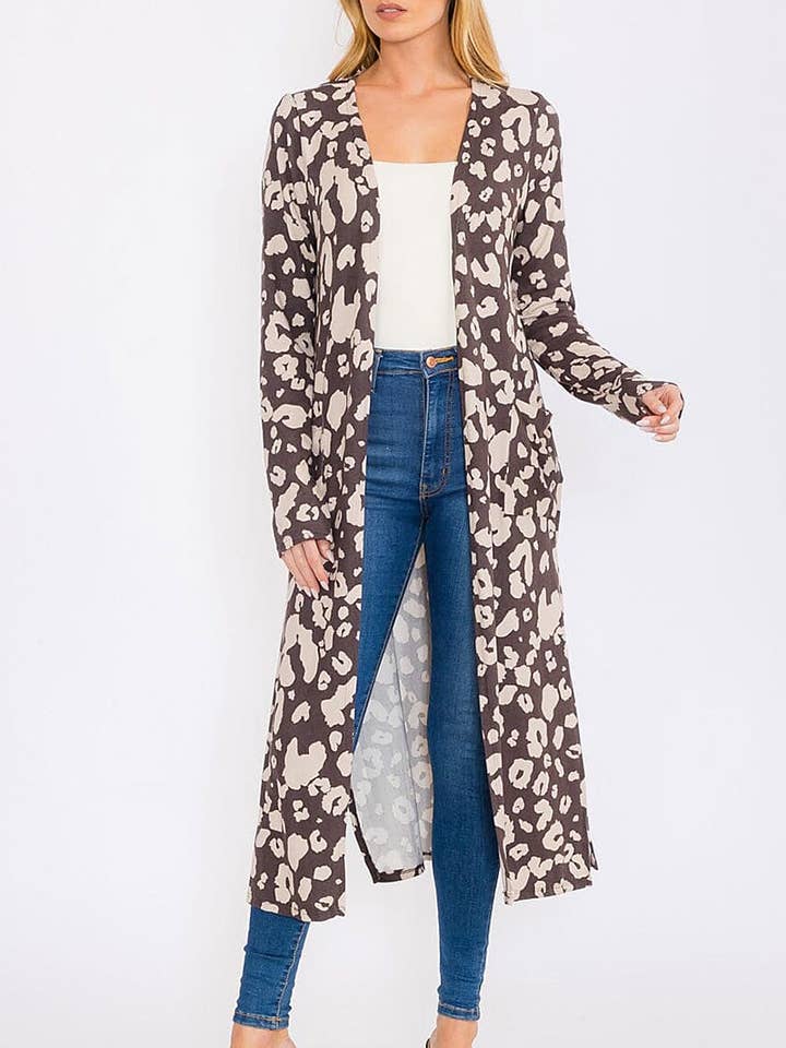 OPEN FRONT POCKETS ANIMAL PRINT CARDIGAN for wholesale by ROUSSEAU