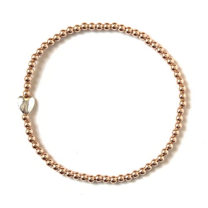 Bracelet extensible rempli de cœur et d'or rose en argent sterling pour la vente par Solid Design Studios