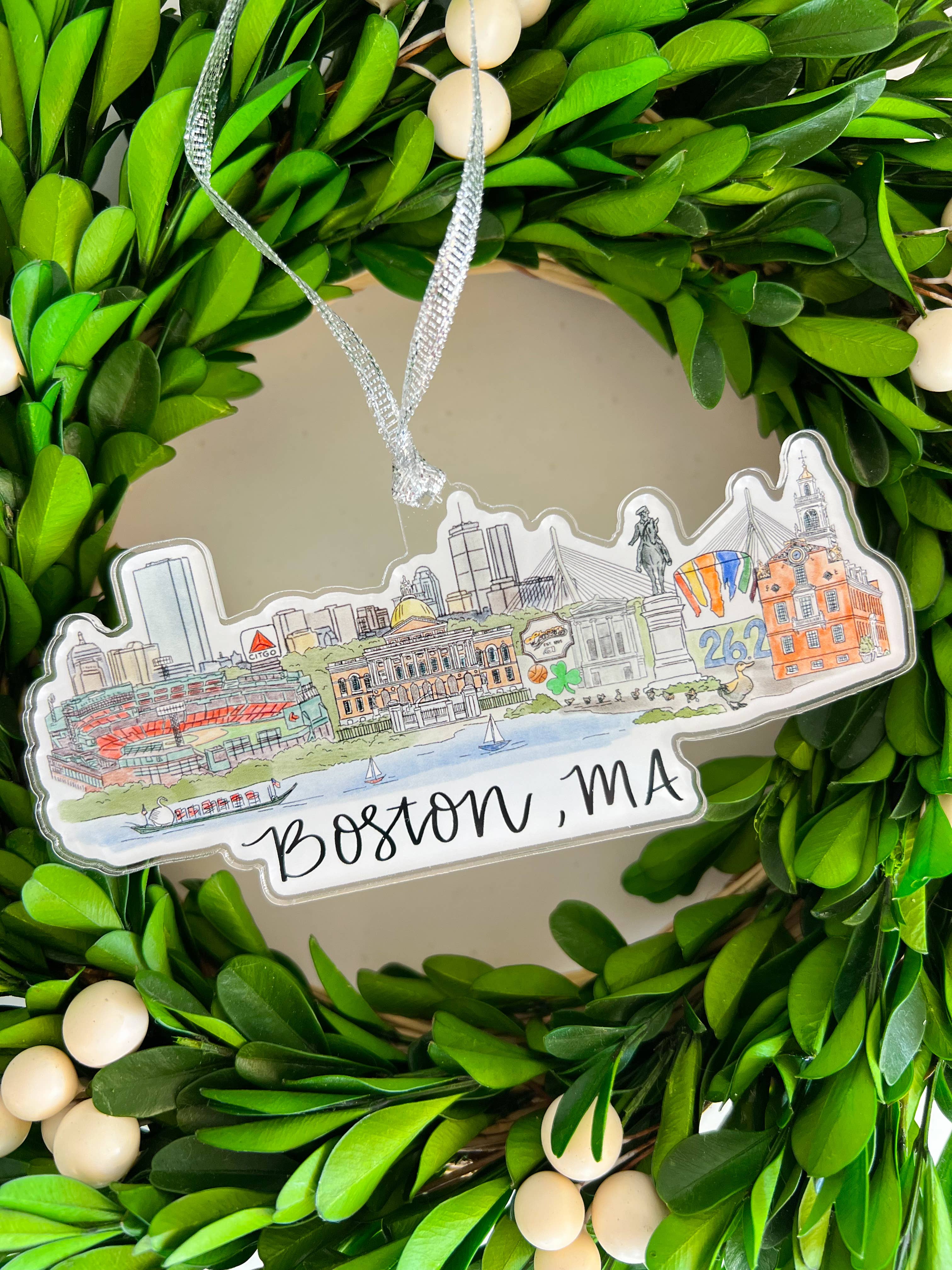 Thirteenwinks – wholesale Ornament – Boston, MA Massachusetts State Skyline Landmark Souvenir Acrylic Ornament1