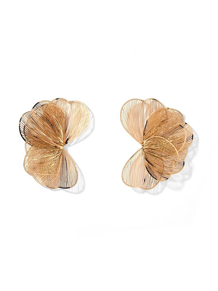 Amanda Flower Statement Earrings - Gold for wholesale by LINNY CO