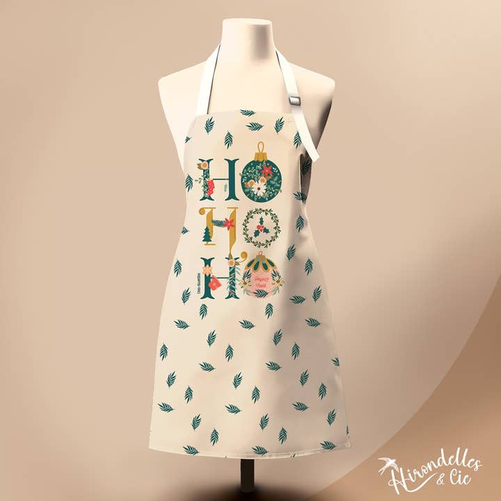 100% økologisk bomuldsforklæde (GOTS) - Ho Ho Ho for engroshandel hos Hirondelle & Cie
